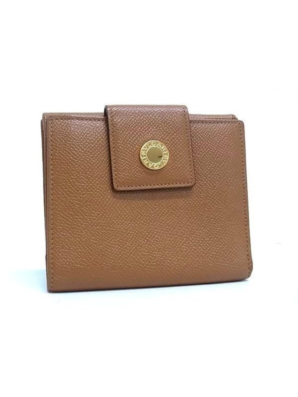 Bvlgari Bifold Wallet Snap Brown Leather Gold